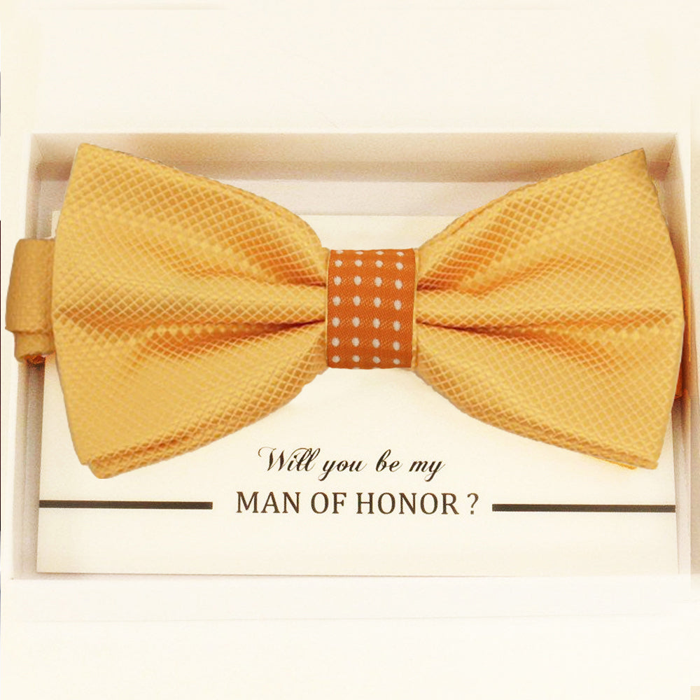 Yellow orange bow tie Best man Groomsman Man of honor ring bearer request gift, Birthday congrats card,  Kids adult bow, Adjustable Pre tied