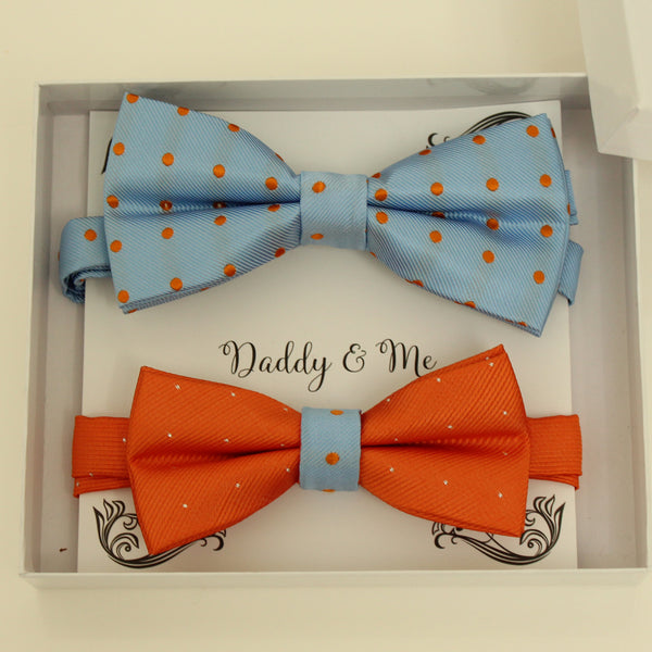 Blue and burnt orange Bow tie set for daddy and son, Daddy me gift set, Grandpa and me, Father son matching, daddy me bow tie, Handmade bow