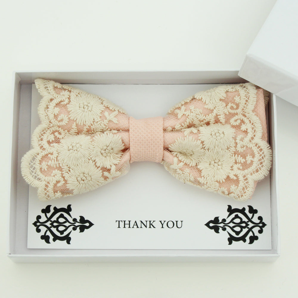 Blush lace bow tie,  Handmade lace bow tie, Thank you gift, Pre-Tied Bow Tie, best man bow tie, ring bearer bow tie gift