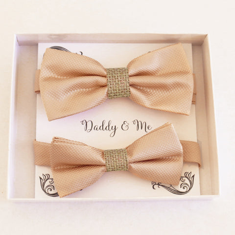 Champagne burlap Bow tie set for daddy and son Daddy me gift set Father son match Handmade Champagne kids bow Adjustable pre tied bow