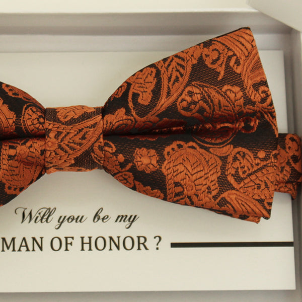 Copper Paisley bow tie, Best man request gift, Groomsman bow tie, Man of honor gift, Best man bow tie, man of honor, Thank you, Copper bow
