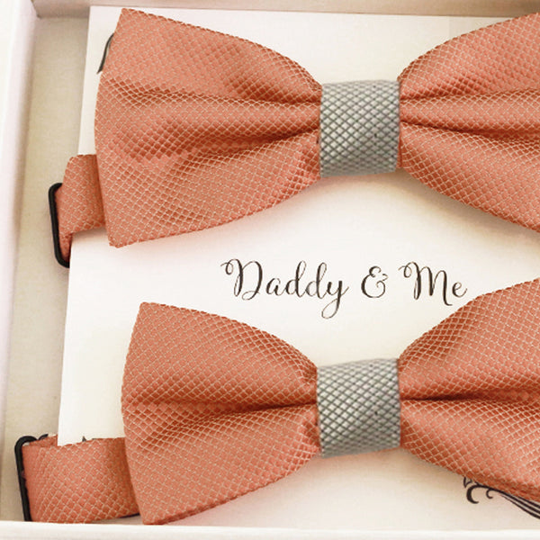 Copper and silver bow tie set for daddy and son, Daddy and me gift set, Grandpa and me, Father son matching, Toddler bow tie, handmade bow