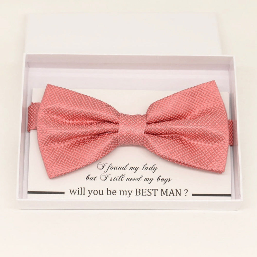 Coral bow tie Best man Groomsman Man of honor ring bearer request gift, Kids adult bow, Adjustable Pre tied High quality, Birthday