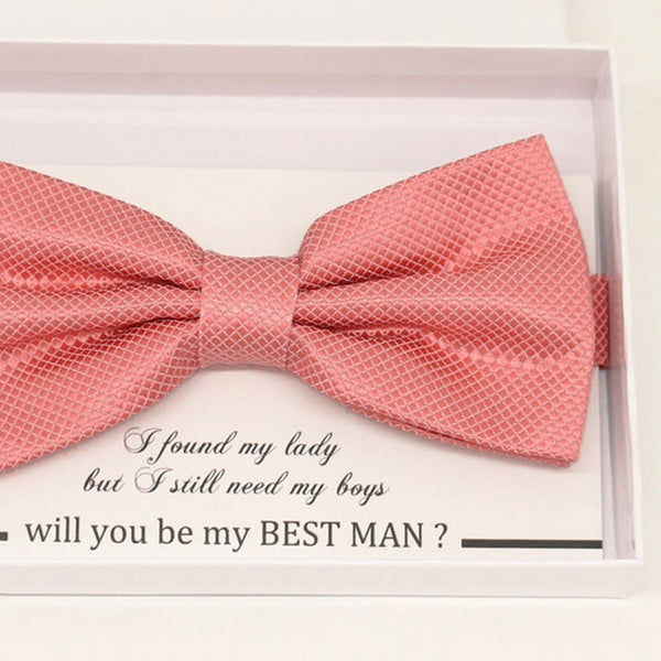 Coral bow tie Best man Groomsman Man of honor ring bearer request gift, Kids adult bow, Adjustable Pre tied High quality, Birthday