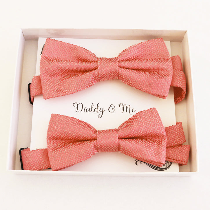 Coral blush Bow tie set for daddy and son, Daddy me gift set, Father son match daddy me bow Handmade Coral kids bow Adjustable pre tied bow