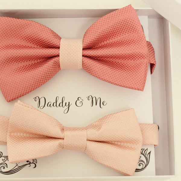 Coral and blush bow tie set for daddy and son, Daddy and me gift set, Father son matching, Blush kids bow tie, daddy me bow, handmade bow