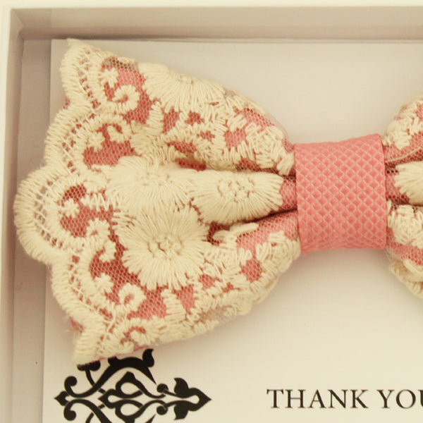 Dusty rose lace bow tie,  Handmade lace bow tie, Thank you gift, Pre-Tied Bow Tie, best man bow tie, ring bearer bow tie gift
