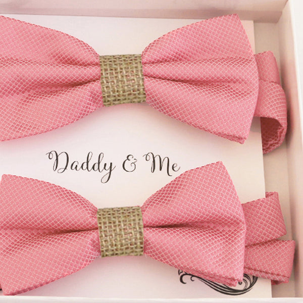 Dusty rose Bow tie set for daddy son, Daddy me gift set Father son match daddy me bow Handmade Dusty rose kids bow Adjustable pre tied bow