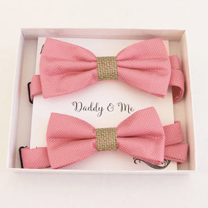 Dusty rose Bow tie set for daddy son, Daddy me gift set Father son match daddy me bow Handmade Dusty rose kids bow Adjustable pre tied bow