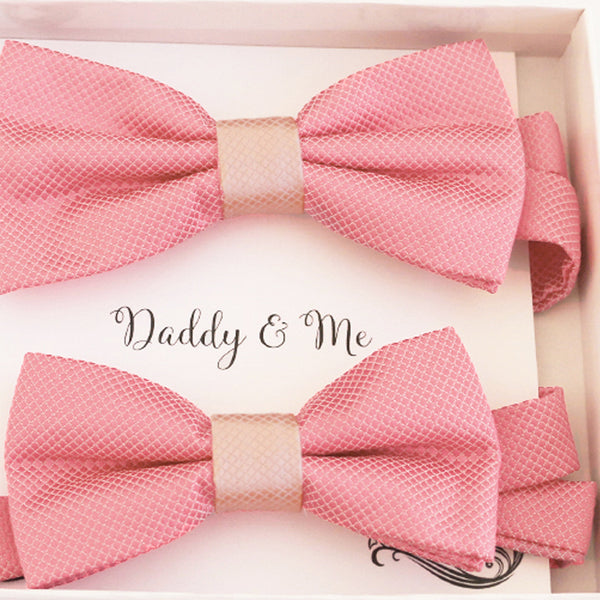 Dusty Rose bow tie set for daddy and son, Daddy me gift set, Grandpa me, Father son matg, Toddler kids handmade bow Adjustable pre tied bow 