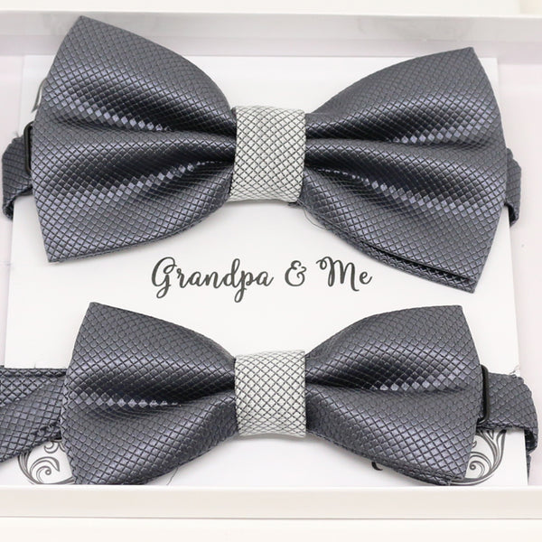 Charcoal gray Bow tie set for daddy and son, Daddy me gift set, Grandpa and me, Father son match, charcoal Toddler Kids bow, daddy me bow
