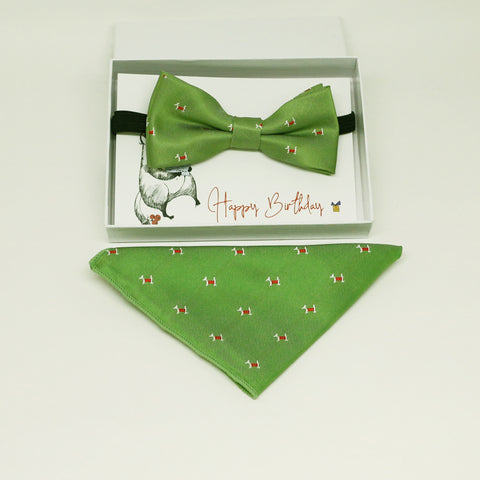 Green Kids bow tie & Pocket Square, ring breaer bow, birthday gift, Congrats grad, handkerchief, Green bow tie, Dog lovers