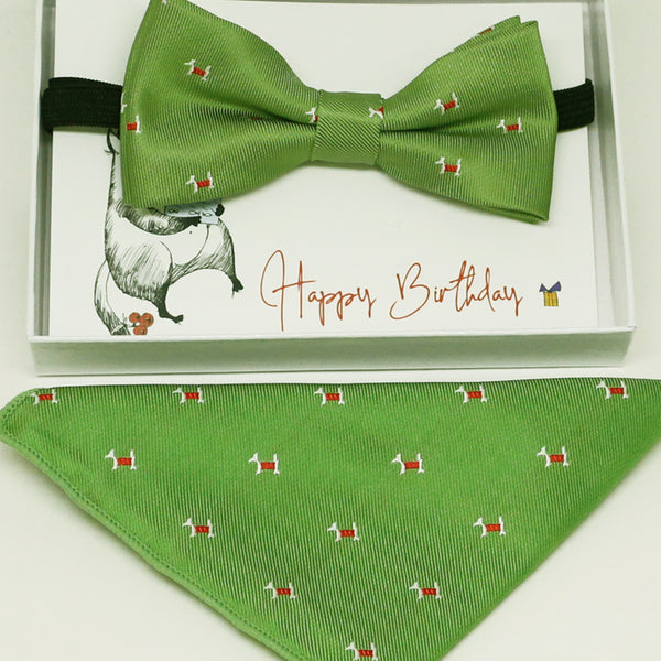 Green Kids bow tie & Pocket Square, ring breaer bow, birthday gift, Congrats grad, handkerchief, Green bow tie, Dog lovers