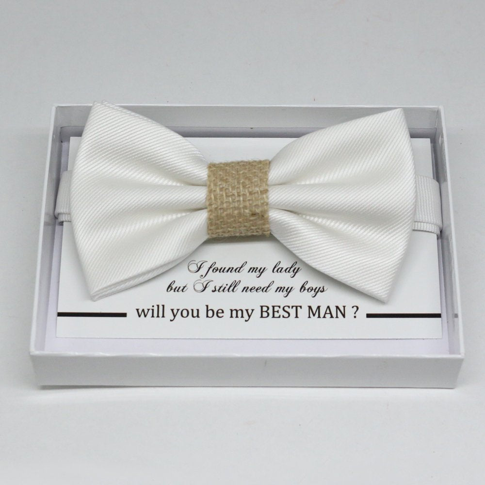 White Burlap bow tie, Best man request gift, Groomsman bow tie, Man of honor gift, Best man bow tie, best man gift, man of honor request bow