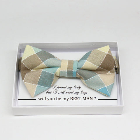 Ivory blue bow tie, Best man request gift, Groomsman bow tie, Man of honor gift, Best man bow tie, best man gift, man of honor request,Plaid