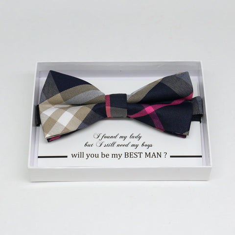 Navy pink bow tie, Best man request gift, Groomsman bow tie, Man of honor gift, Best man bow tie, best man gift, man of honor request