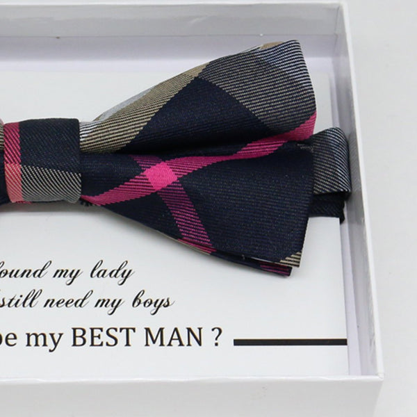 Navy pink bow tie, Best man request gift, Groomsman bow tie, Man of honor gift, Best man bow tie, best man gift, man of honor request