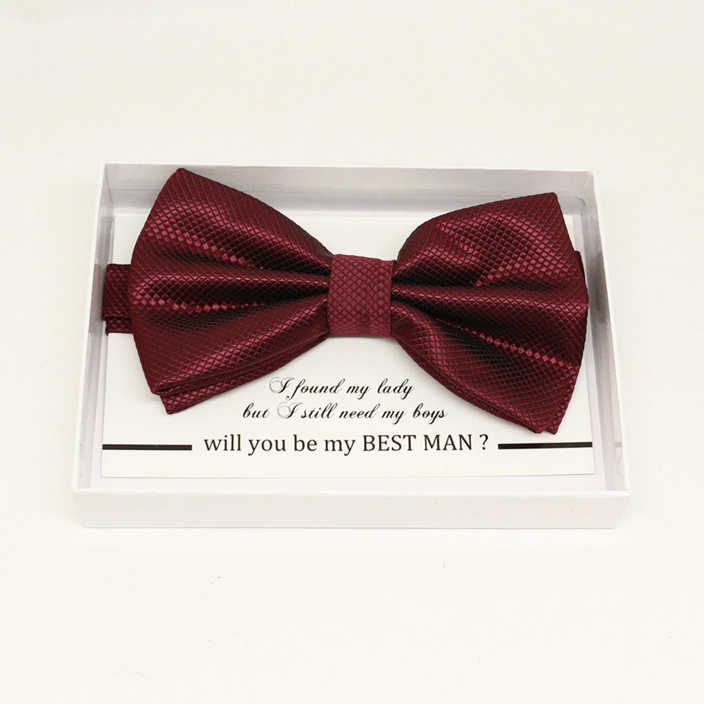 Burgundy bow tie, Best man request gift, Groomsman bow tie, Man of honor gift, Best man bow tie, best man gift, man of honor request bow tie