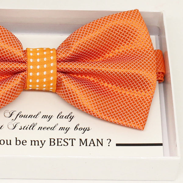 Orange polka dots bow tie, Best man request gift, Groomsman bow tie, Man of honor gift, Best man bow, best man gift, man of honor request