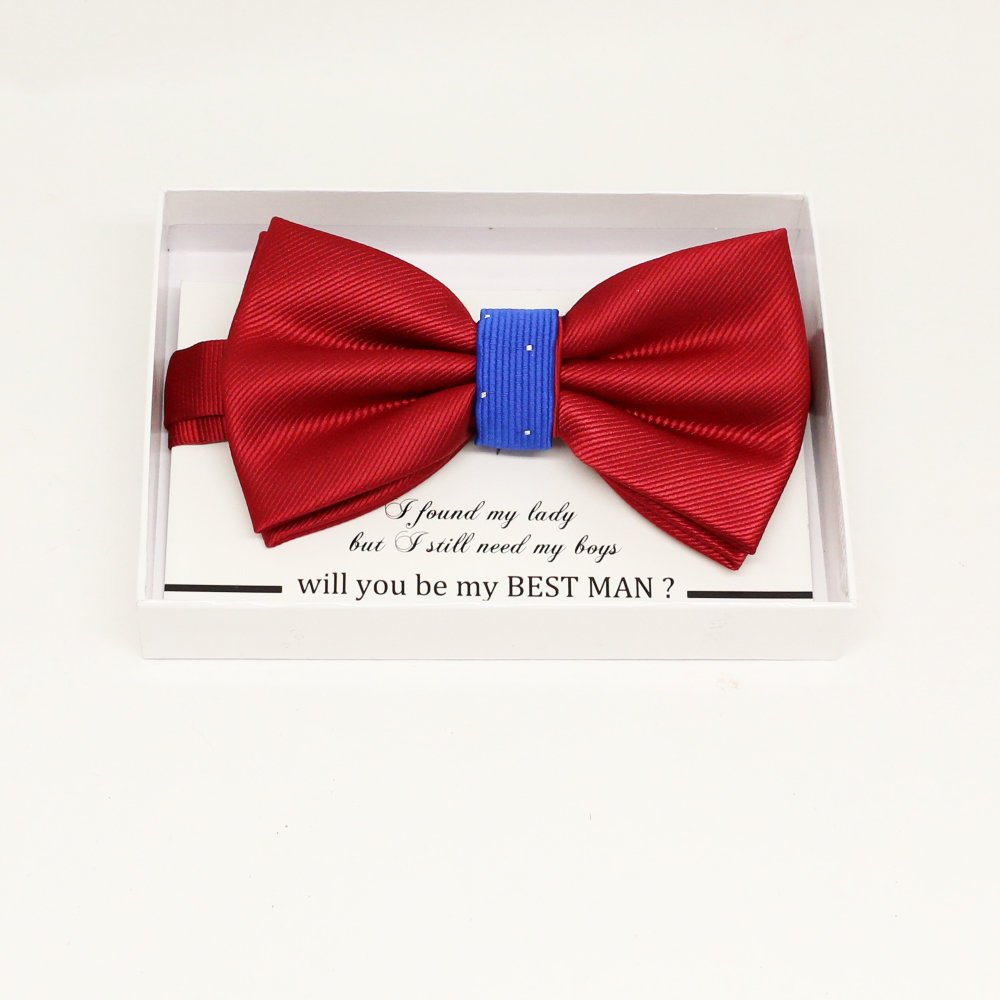 Red Royal blue bow tie, Best man request gift, Groomsman bow tie, Ring Bearer bow tie, Man of honor gift, baby announcement, toddler bow tie