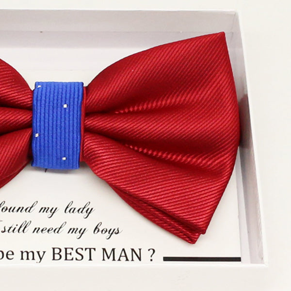 Red Royal blue bow tie, Best man request gift, Groomsman bow tie, Ring Bearer bow tie, Man of honor gift, baby announcement, toddler bow tie