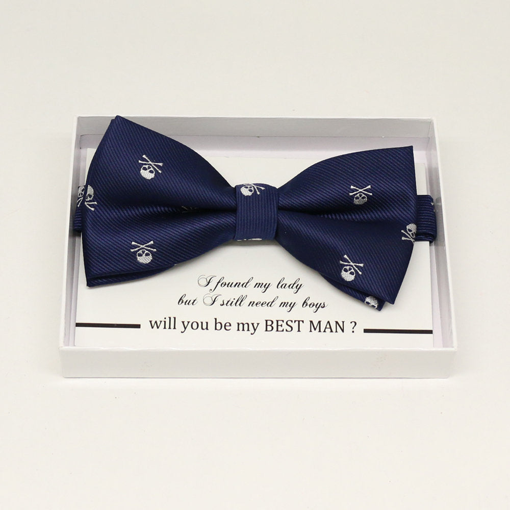 Navy skull bow tie, Best man request gift, Groomsman bow tie, Man of honor gift, Best man bow tie, best man gift, man of honor request bow