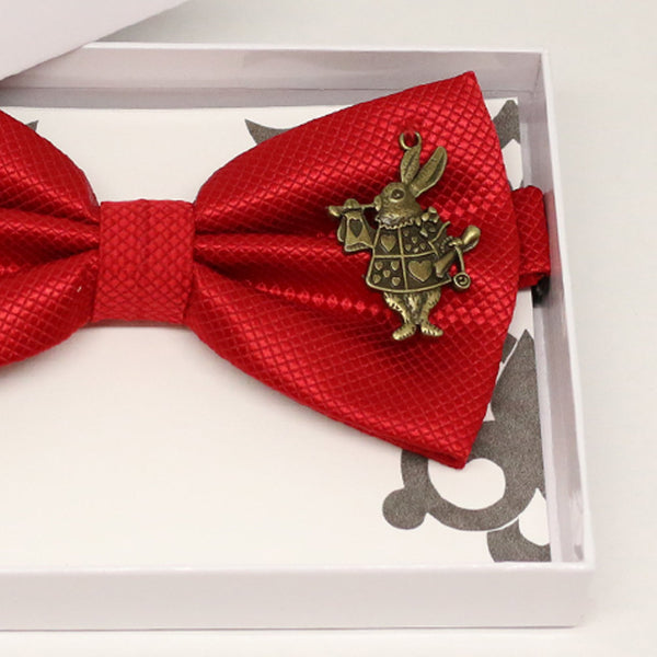 Red bow tie, Best man request gift, Groomsman bow tie, Ring Bearer bow tie, Alice in wonderland, baby announcement, toddler bow, Rabbit