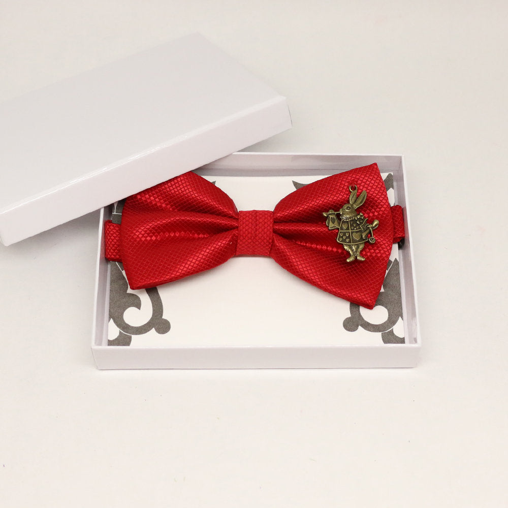 Red bow tie, Best man request gift, Groomsman bow tie, Ring Bearer bow tie, Alice in wonderland, baby announcement, toddler bow, Rabbit