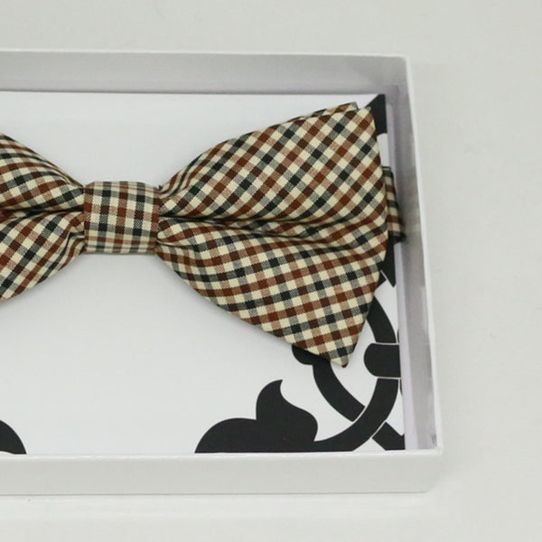 Cream brown gingham bow tie, Best man request gift, Groomsman bow, Man of honor gift, Best man bow tie, best man gift, man of honor request