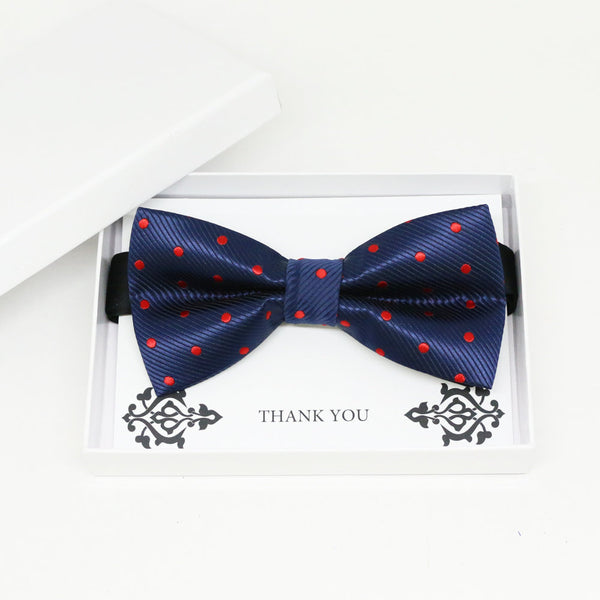 Navy Red Polka dots bow tie, Best man request gift, Groomsman bow tie, Man of honor gift, Best man bow, best man gift, man of honor request