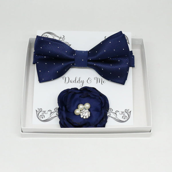 Navy French rose Headpiece, Navy bow tie, Me & daddy, Daddy's Daughter, Hairpin, Flower headpiece,Flower and bow tie set, Navy set