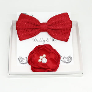 Red bow tie Flower, Daddy's Daughter, Red Flower headpiece,Mommy and me, Daddy Mommy gift set, Daddy and me gift set