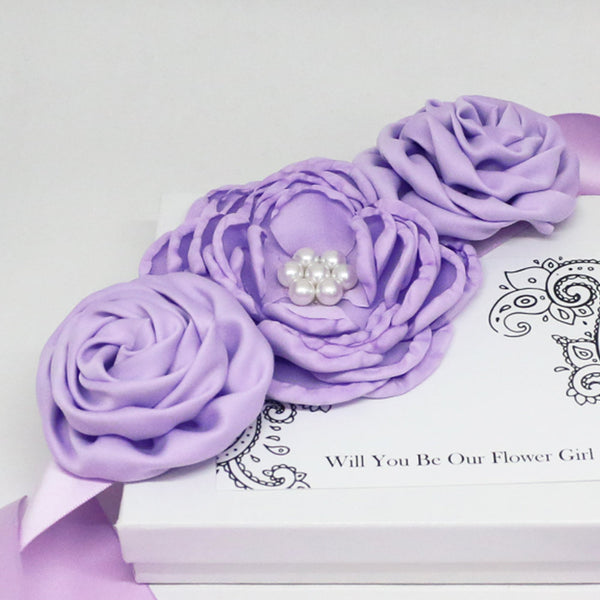 Violet zinia rose with Pearl  Sash, Flower girl sash belt, Satin sash, Maternity Flower Sash,Flower belt,Wedding Sash belt, Bridemade Sash