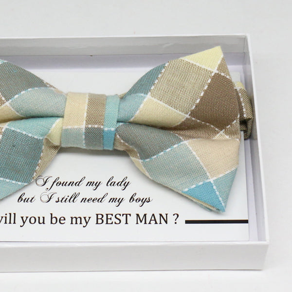 Ivory blue bow tie, Best man request gift, Groomsman bow tie, Man of honor gift, Best man bow tie, best man gift, man of honor request,Plaid