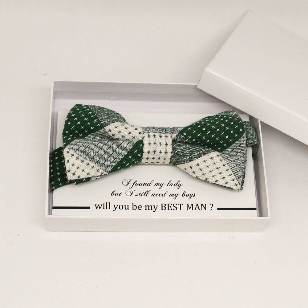Plaid Green bow tie, Best man request gift, Groomsman bow tie, Man of honor gift, Best man bow tie, best man gift, man of honor request bow