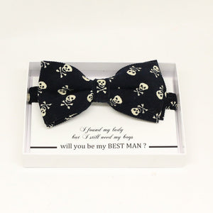 Black skull bow tie, Best man request gift, Groomsman bow tie, Man of honor gift, Best man bow tie, best man gift, man of honor request bow