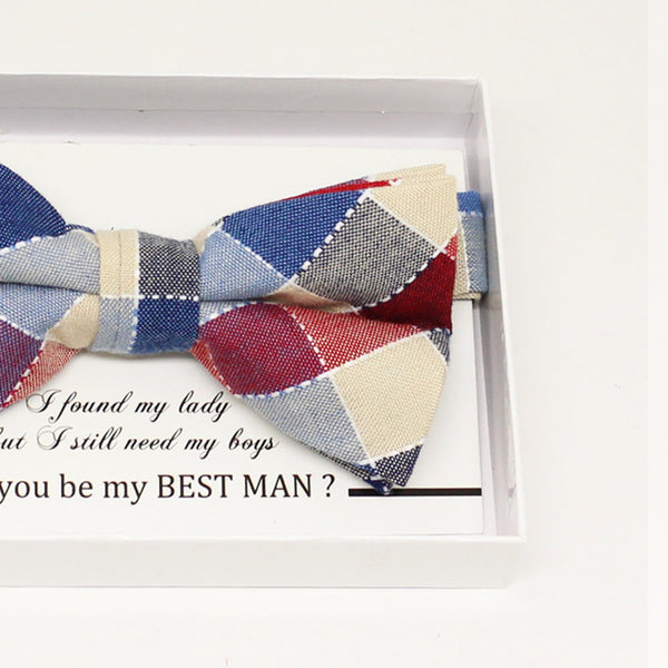 Plaid Red blue bow tie, Best man request gift, Groomsman bow tie, Man of honor gift, Best man bow, best man gift, man of honor request bow