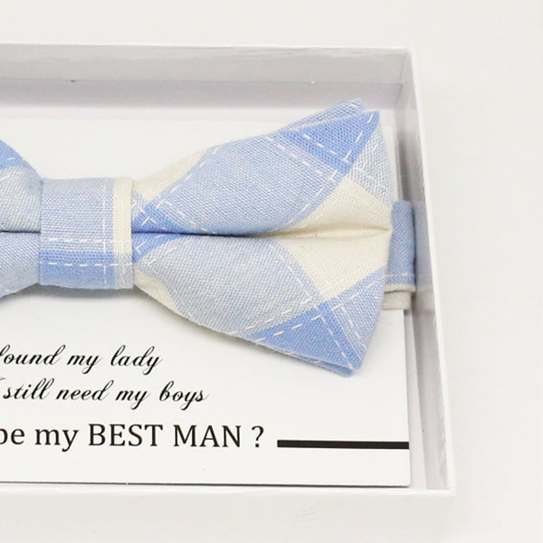 Plaid blue bow tie, Best man request gift, Groomsman bow tie, Man of honor gift, Best man bow, best man gift, some thing blue, ring bearer