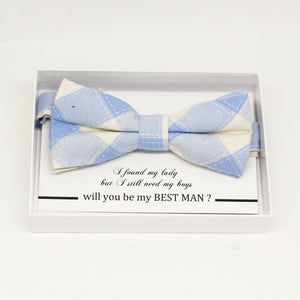 Plaid blue bow tie, Best man request gift, Groomsman bow tie, Man of honor gift, Best man bow, best man gift, some thing blue, ring bearer