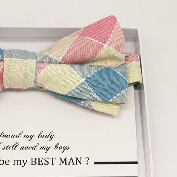 Pink cream bow tie, Best man request gift, Groomsman bow tie, Man of honor gift, Best man bow tie, best man gift, ring bearer request, plaid