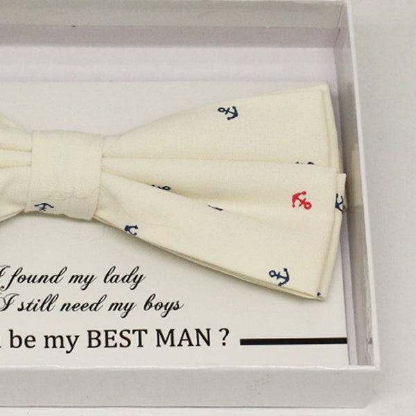 White Anchor bow tie, Best man request gift, Groomsman bow tie, Man of honor gift, Best man bow tie, best man gift, man of honor request