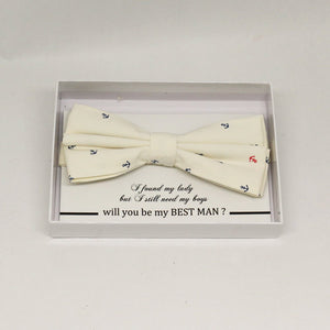 White Anchor bow tie, Best man request gift, Groomsman bow tie, Man of honor gift, Best man bow tie, best man gift, man of honor request