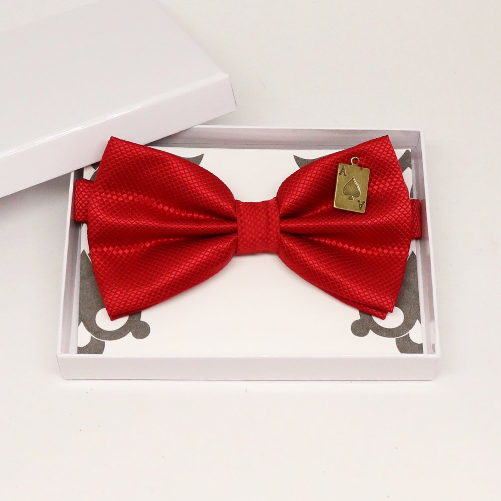 Red bow tie, Best man request gift, Groomsman bow tie, Ring Bearer bow tie, Man of honor gift, baby announcement, Handmade, Playing card