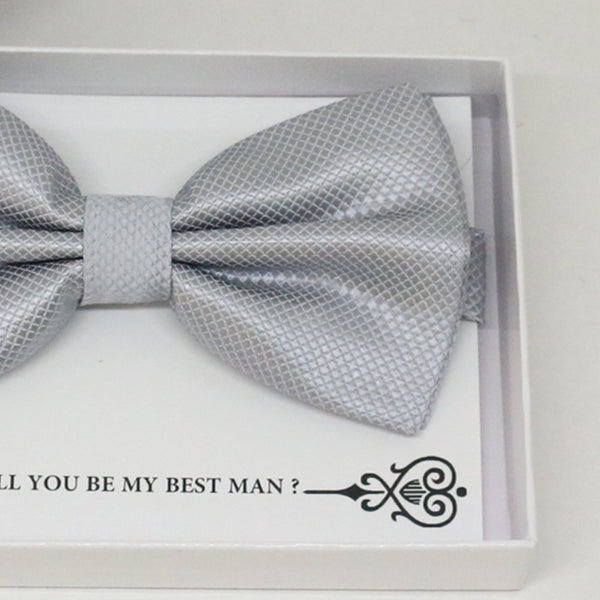 Silver bow tie, Best man request gift, Groomsman bow tie, Man of honor gift, Best man bow tie, best man gift, man of honor request, thankyou