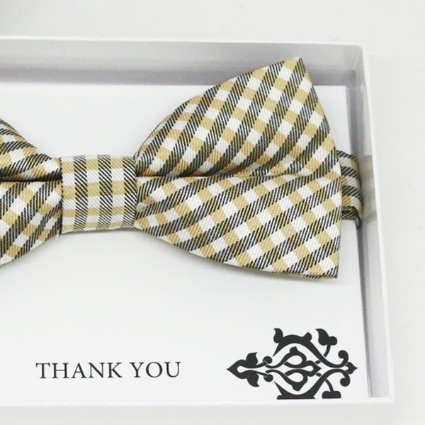 Champagne bow tie, Best man request gift, Groomsman bow tie, Man of honor gift, Best man bow tie, best man gift, almond Beige plaid bow