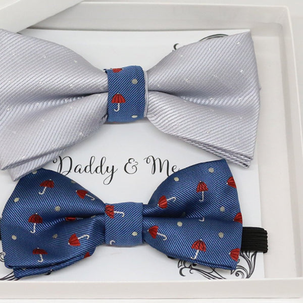 Silver Navy Bow tie set for daddy and son, Daddy me gift set, Grandpa and me, Father son matching, Toddler bow tie, daddy me bow tie gift