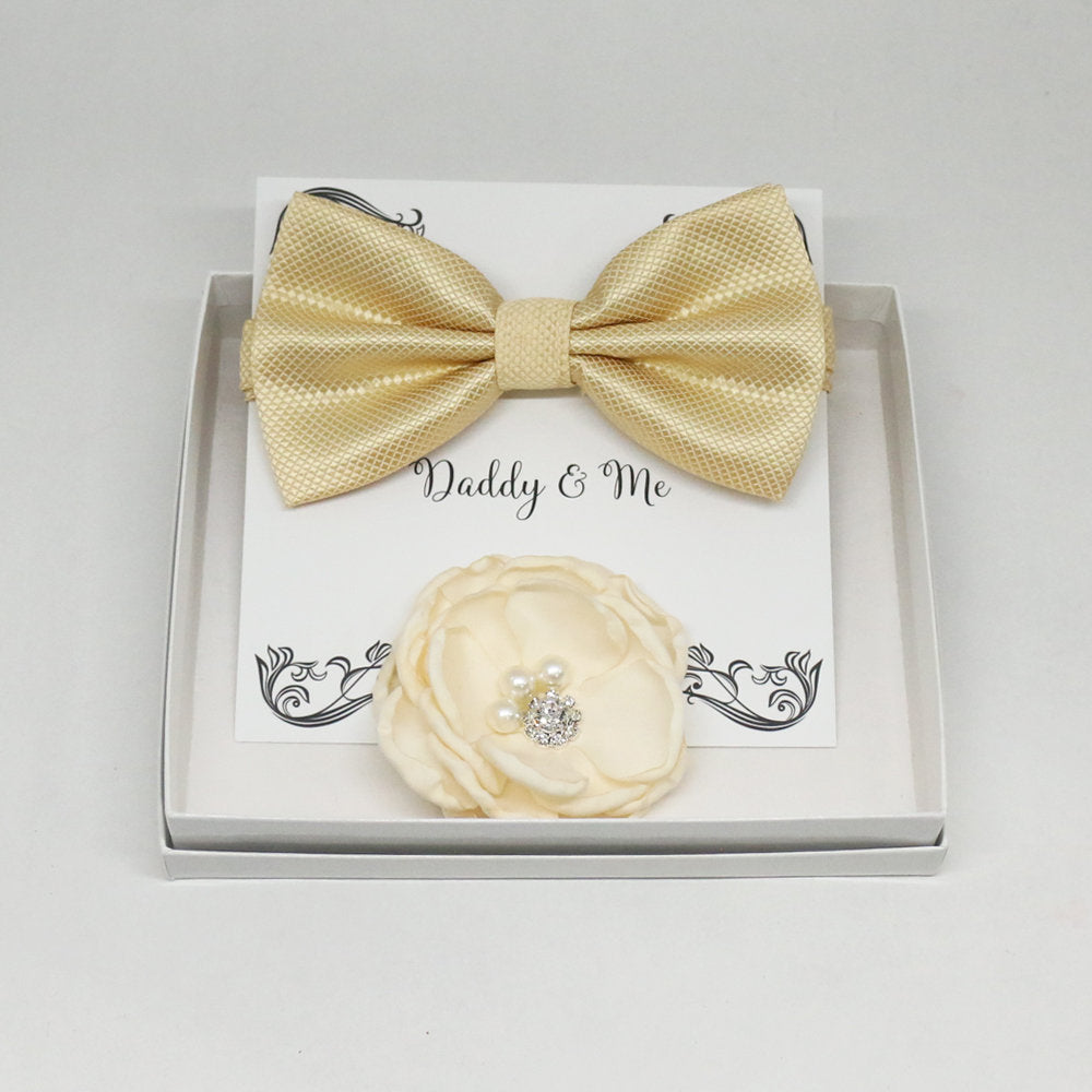 Daddy me gift set, mommy me gift set, Ivory French rose Headpiece, Pearl, Ivory bow tie, Flower headpiece, flower girl, best man, handmade