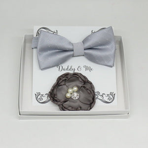 Charcoal French rose Headpiece, Silver bow tie, Me & daddy, Daddy's Daughter, Hairpin, Flower headpiece,Flower and bow tie set, Gray set