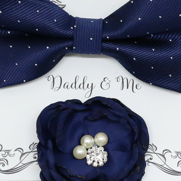 Navy French rose Headpiece, Navy bow tie, Me & daddy, Daddy's Daughter, Hairpin, Flower headpiece,Flower and bow tie set, Navy set