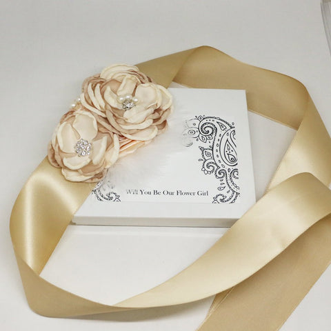 Champagne pink French rose Flower Sash, Flower girl sash belt, Satin sash,Maternity Flower Sash,Flower belt,Wedding Sash belt,Bridemade Sash